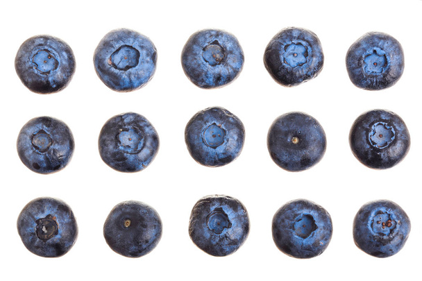 fresh ripe blueberry isolated on white background. Top view. Flat lay pattern. Set or collection - Photo, Image