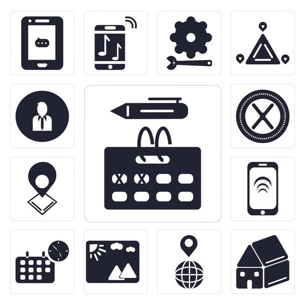 Set di 13 semplici icone modificabili come Calendario, Casa, Segnaposto, Immagine, Smartphone, Moltiplicare, Utente, web ui icon pack
 - Foto, immagini