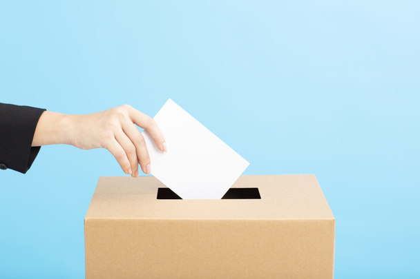 Ballot box with person casting vote on blank voting slip - Photo, Image