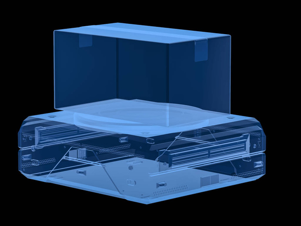 3D рентгеновский склад робота несут картонную коробку изолированы на Blac
 - Фото, изображение
