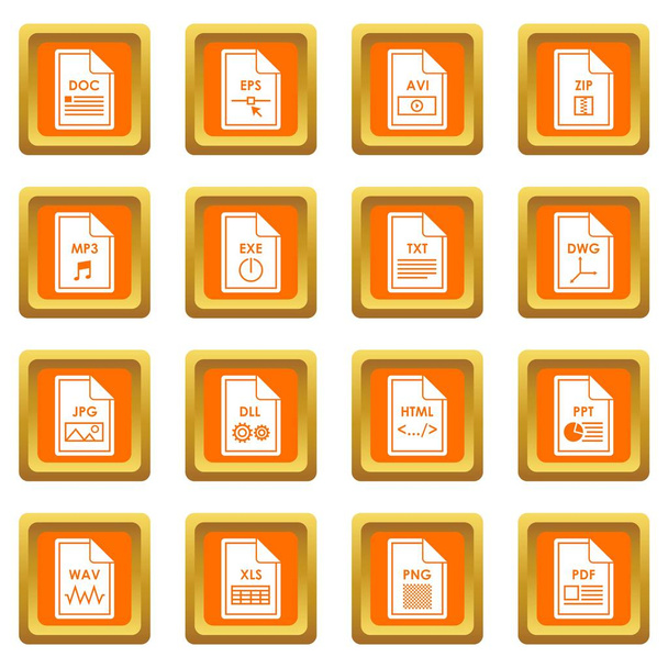 File format icons set orange - Vettoriali, immagini