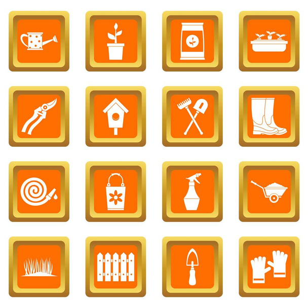 Gardening icons set orange - Vektor, Bild