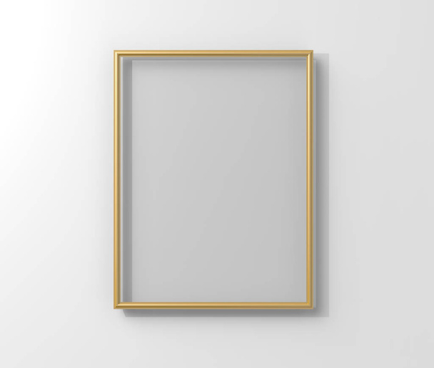 Isolated matte gold color photo frame hanging on the wall in 3d rendering - Foto, Imagem