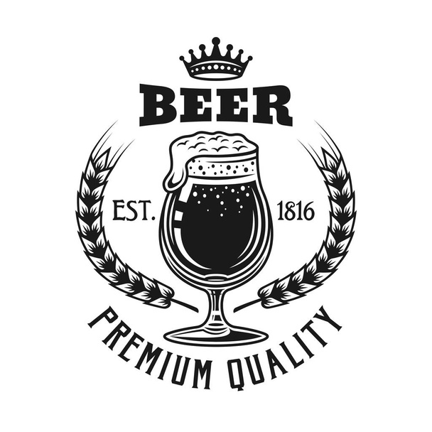 Emblème vecteur de bière avec verre isolé sur blanc
 - Vecteur, image
