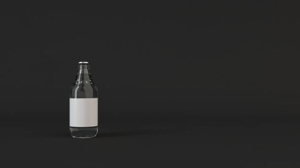 Mock up of transparent water bottle 0.33l with blank white label on black background. Design or branding template. 3D rendering illustration - Foto, Imagen