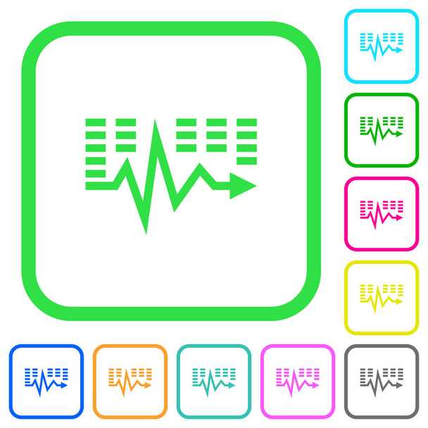 Music waves vivid colored flat icons in curved borders on white background - Vektor, Bild