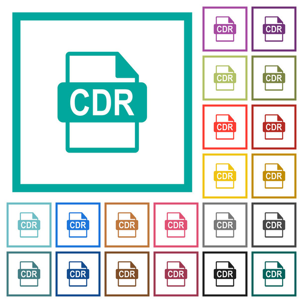 cdr-Dateiformat flache Farbsymbole mit Quadrantenrahmen auf weißem Hintergrund - Vektor, Bild