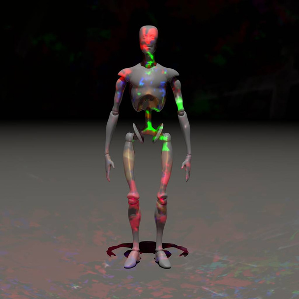Robot met kleurrijke vlekken. 3D render. - Foto, afbeelding