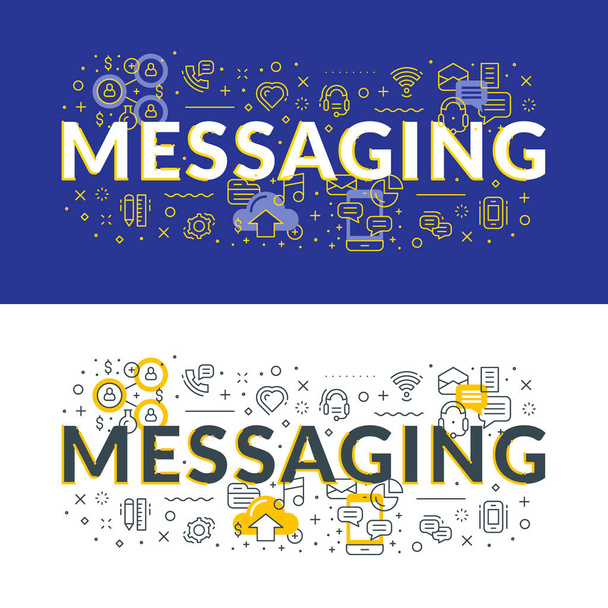 Messaging. Flat line illustration concept for web banner and printed materials. Vector illustration in 2 different styles. Light and dark background - Διάνυσμα, εικόνα