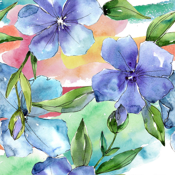 Watercolor blue flax flower. Floral botanical flower. Seamless background pattern. - Foto, Bild