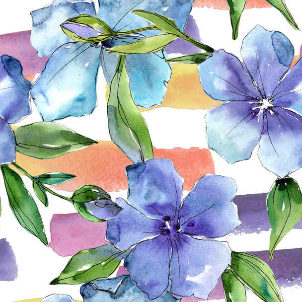 Watercolor blue flax flower. Floral botanical flower. Seamless background pattern. - Photo, Image