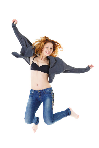 happy girl jumping isolated on white background - Valokuva, kuva