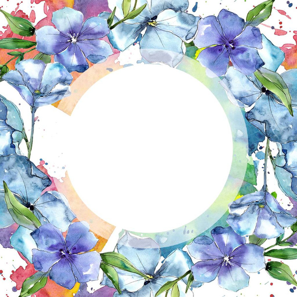 Aquarelle fleur de lin bleu. Fleur botanique florale. Cadre bordure ornement carré
. - Photo, image