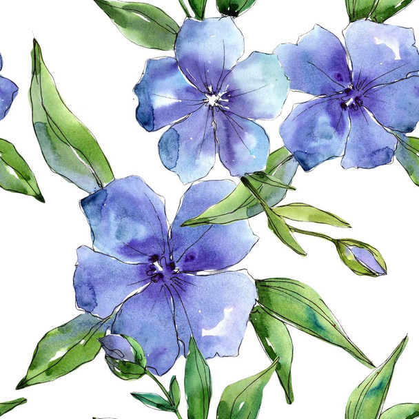 Acuarela flor de lino azul. Flor botánica floral. Patrón de fondo sin costuras
. - Foto, Imagen