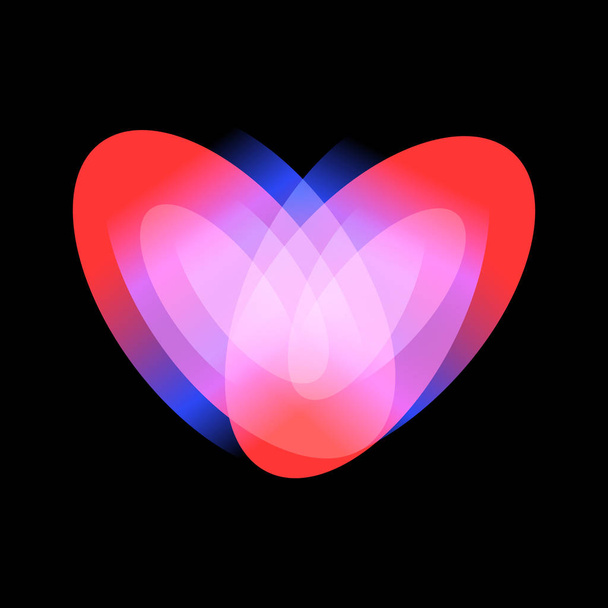 Passionate adult love icon, glowing heart vector symbol on black background. - Wektor, obraz