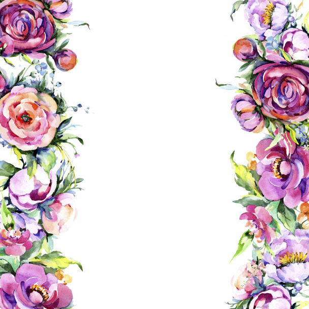 Bouquet aquarelle rose pivoine coule. Fleur botanique florale. Cadre bordure ornement carré
. - Photo, image