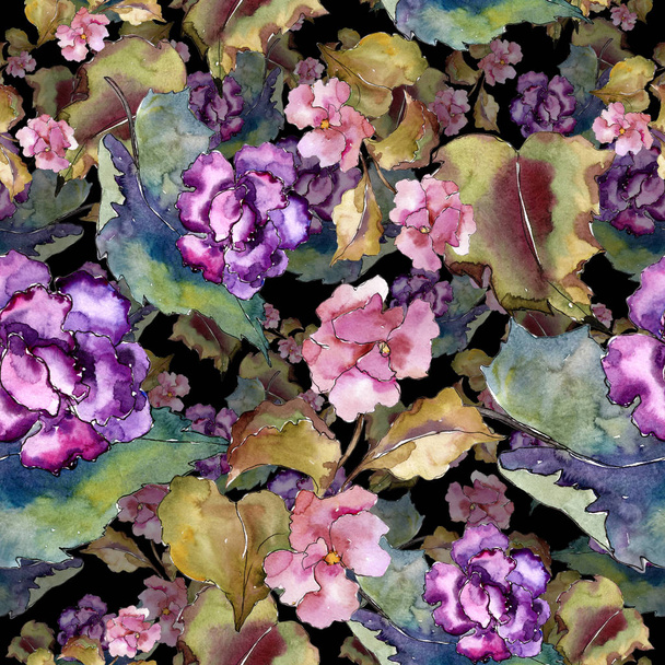 rosa und lila Gardania. Blütenbotanische Blume. nahtloses Hintergrundmuster. - Foto, Bild