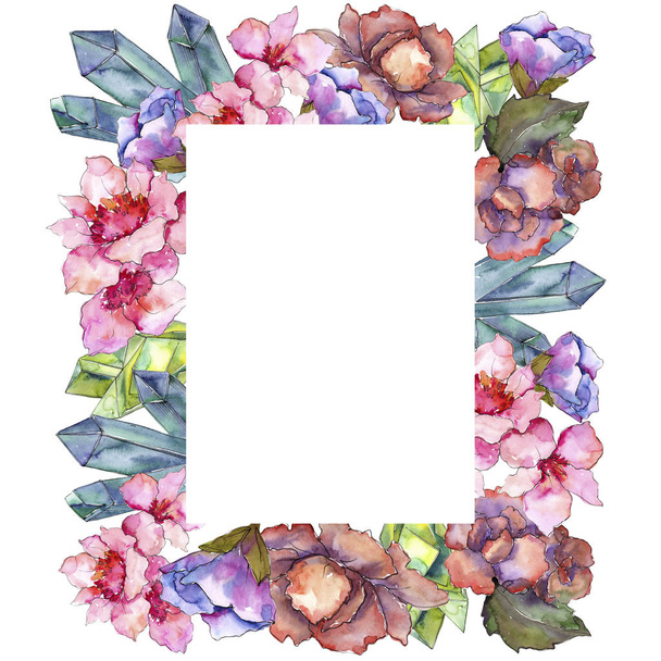 Pink and purple gardania. Floral botanical flower. Frame border ornament square. Aquarelle wildflower for background, texture, wrapper pattern, frame or border. - Zdjęcie, obraz