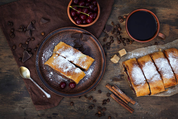 strudel with cherries and chocolate - 写真・画像