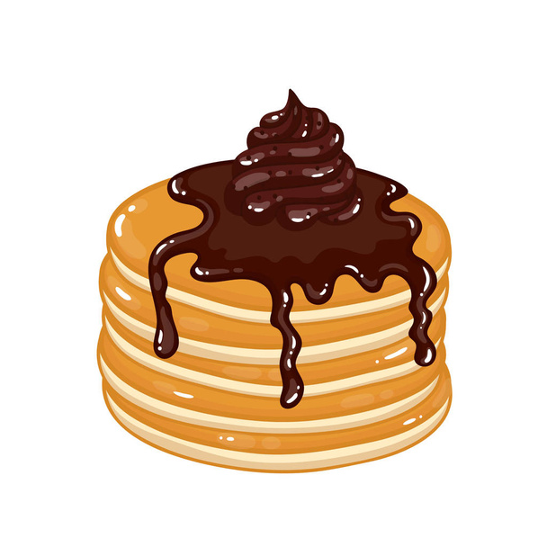 Pancakes with chocolate syPancakes with chocolate syrup and chocolate whipped creamrup and chocolate whipped cream - Vector, imagen
