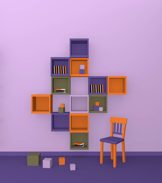 Современная жизнь: кубики в трехцветных тонах спереди. 3d-рендеринг
 - Фото, изображение