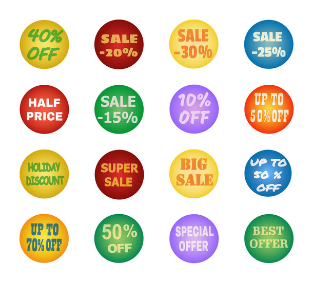 Balls with promotional offers, seasonal and holiday sale. Suitable for discount cards, advertisement leaflet, coupon, flyer, vouchers, sale sticker. Vector  with numbers and percent symbol. - Vector, Imagen
