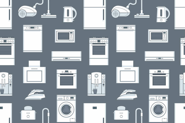 seamless pattern with Household Appliances. flat style. isolated on gray background - Vector, Image
