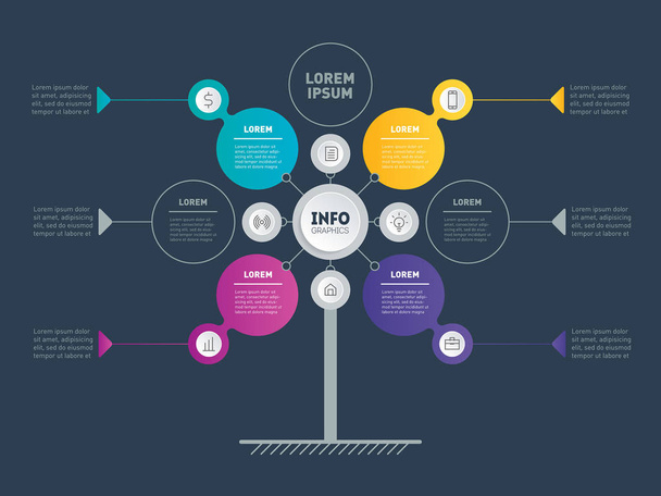 Business info presentation concept . Web Template of service tree, info chart or diagram. Vector infographic of technology or education process  - Vector, Image