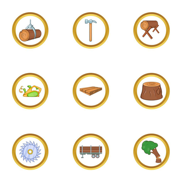 Woodcutter icon set, cartoon style - Vector, Image