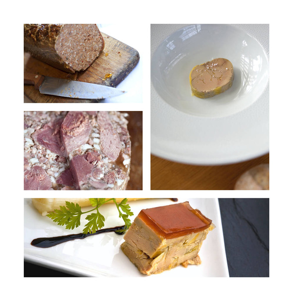 Collage aus Schweinefleisch, Wurst und Pastete - Foto, Bild