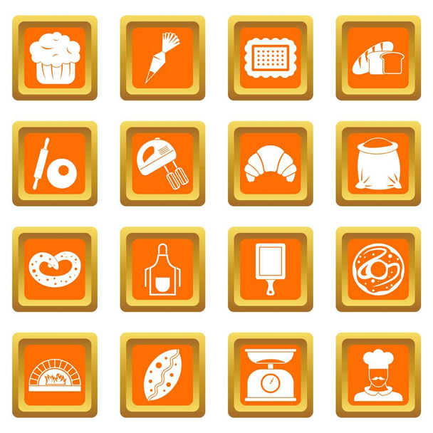 Bakery icons set orange - Vector, Image