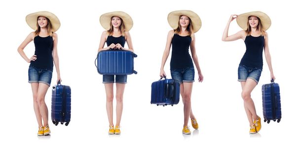 Frau mit Koffer bereitet sich auf Sommerferien vor - Foto, Bild