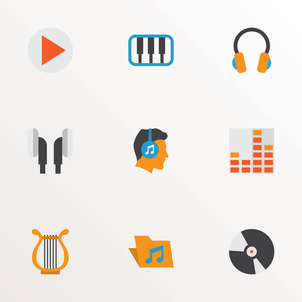 Music icons flat style set with begin, archive, compact disk and other sonata elements. Isolated vector illustration music icons. - Vector, Image