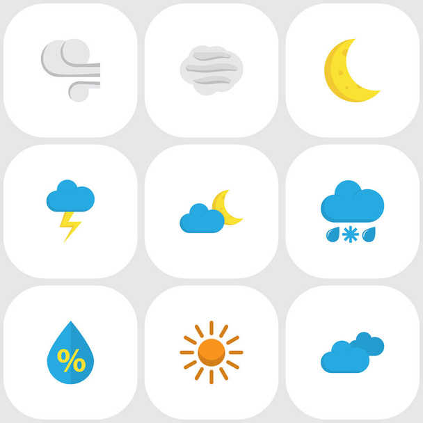 Air icons flat style set with moon, drip, clouds and other drop elements. Isolated vector illustration air icons. - Vector, Image