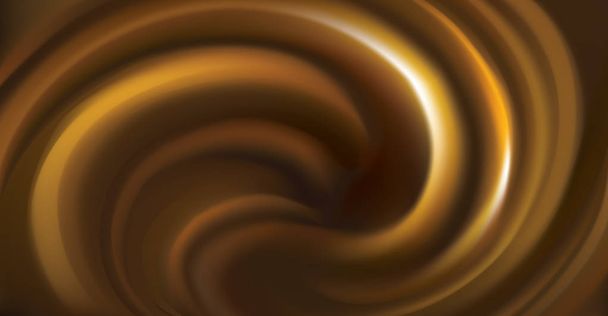 Soft circular mixed curvy eddy rippled fond. Yummy volute frosting fluid. Melt sweet pure cocoa choco surface with space for text on deep sepia chestnut color - Vector, Image