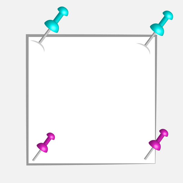 Бумага с цветными трехмерными булавками изолирована на сером фоне. Векторная иллюстрация
 - Вектор,изображение