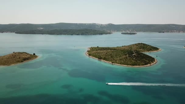 Aerial view of the island in the shape of a heart, Croatia, island of lovers, Otok Galesnnjak, islet, rock. Also called otok za Zaljubljene, island of love. Municipality of Torrette - Footage, Video