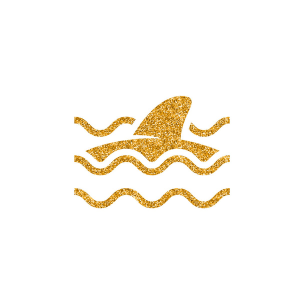 Haai pictogram in goud glitter textuur geïsoleerd op witte achtergrond - Vector, afbeelding