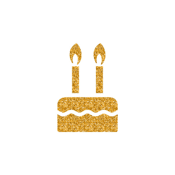 Иконка торт день рождения в золотом блеске текстуры изолированы на белом фоне
 - Вектор,изображение