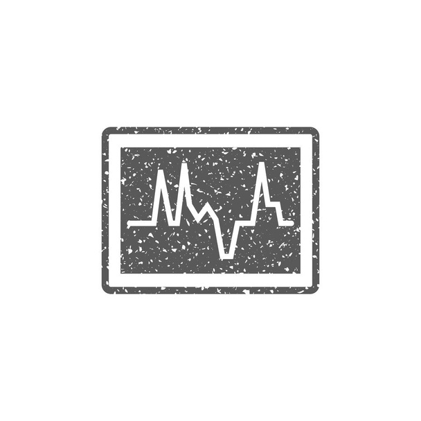 Heart rate monitor icon in grunge texture isolated on white background - Vector, Image