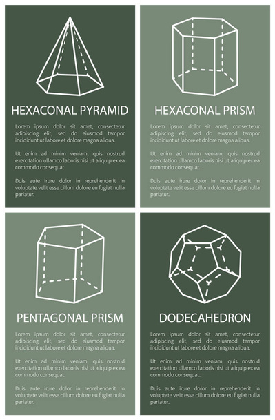 Hexagonal Pyramid and Prism, Dodecahedron Drawings - Vektor, kép