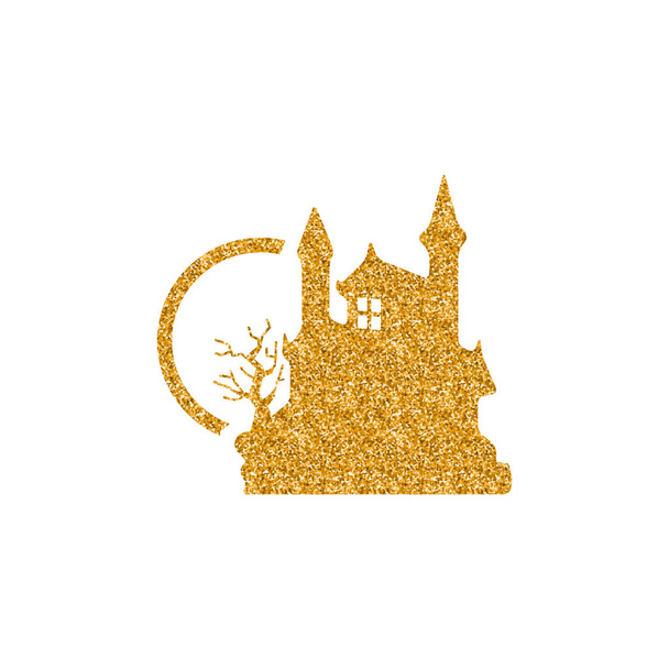 Dark castle ikona v zlaté třpytky textury. Vektorové ilustrace. - Vektor, obrázek