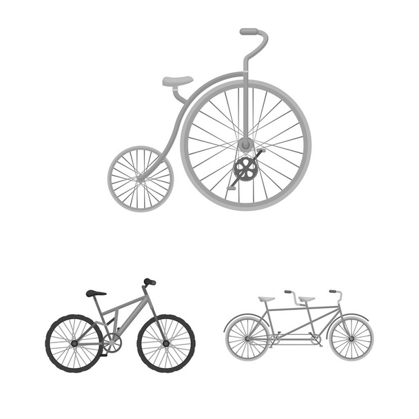 Várias bicicletas ícones monocromáticos na coleção de conjuntos para design. O tipo de transporte vetor símbolo web ilustração
. - Vetor, Imagem