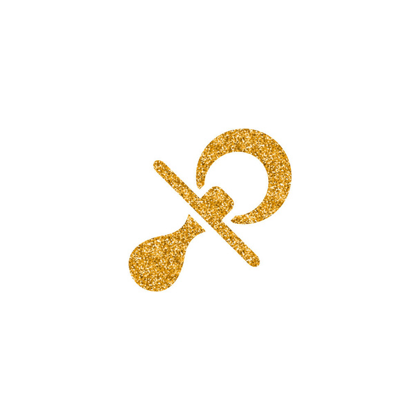 Pacifier icon in gold glitter texture. Sparkle luxury style vector illustration. - Vector, Image