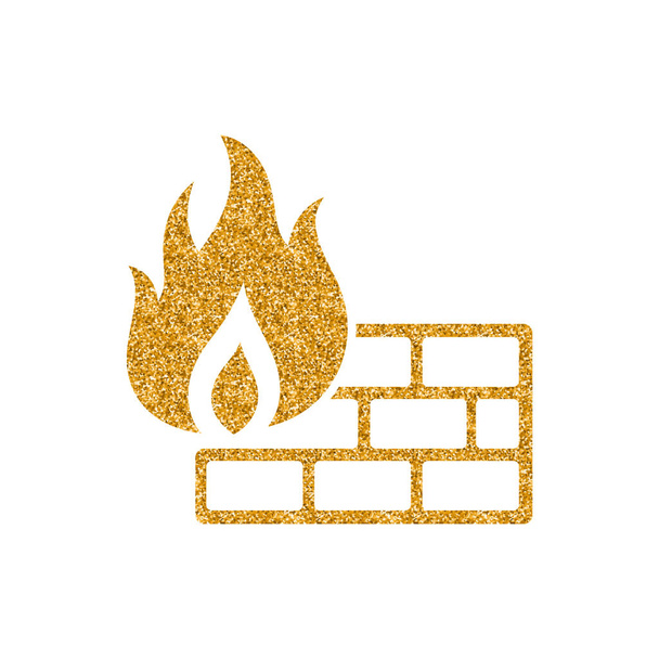 Ikony brány firewall v zlaté třpytky textury. Vektorové ilustrace. - Vektor, obrázek