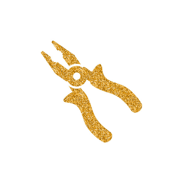 Pliers icon in gold glitter texture isolated on white background - Vector, Image