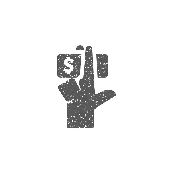 Mano sosteniendo icono de dinero en textura grunge aislado sobre fondo blanco
 - Vector, Imagen