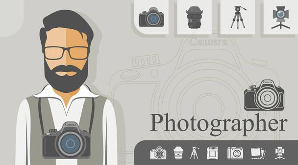 Photographer with related icons - Vector, Image