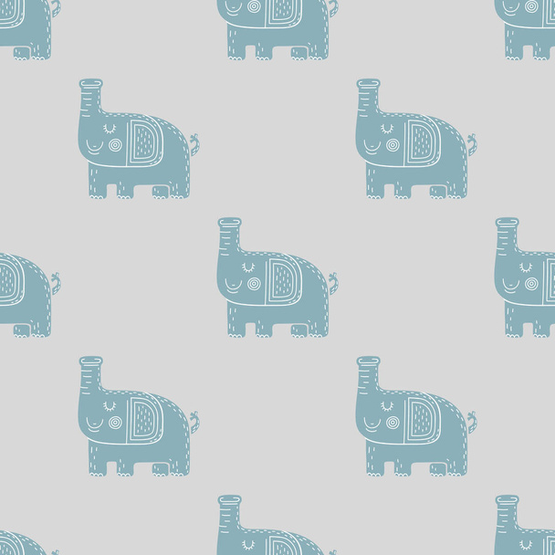 Lovely childish seamless vector pattern with elephants in Scandinavian style - Vetor, Imagem