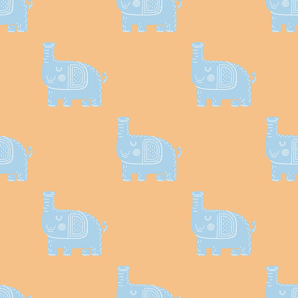 Lovely childish seamless vector pattern with elephants in Scandinavian style - Vektör, Görsel